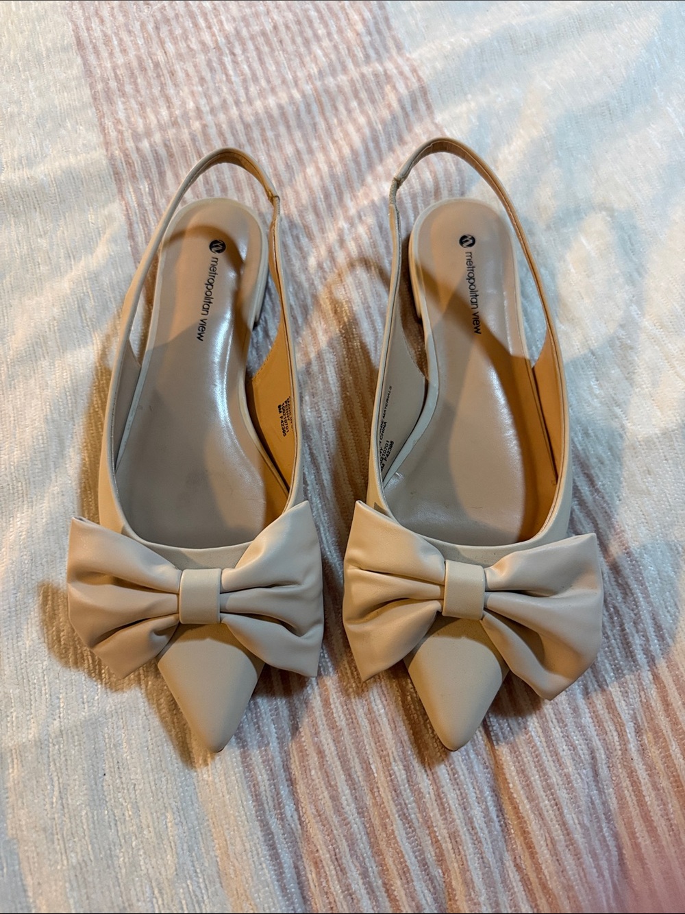 Bow-Tie Slingback Flats in Cream by Metropolitan Way